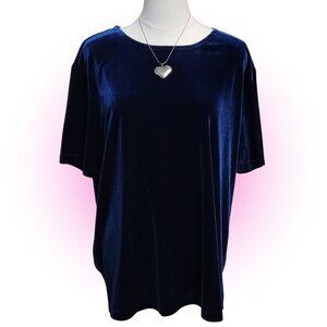 LUSH VELOUR ROYAL BLUE 3/4 SLEEVE HOLIDAY WOMEN'S BLOUSE EUC 1L